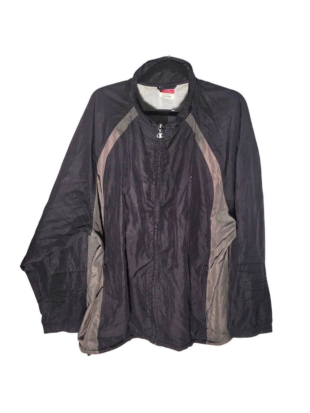 Vintage Champion Men's XXL Black & Grey Jacket - Classic Style